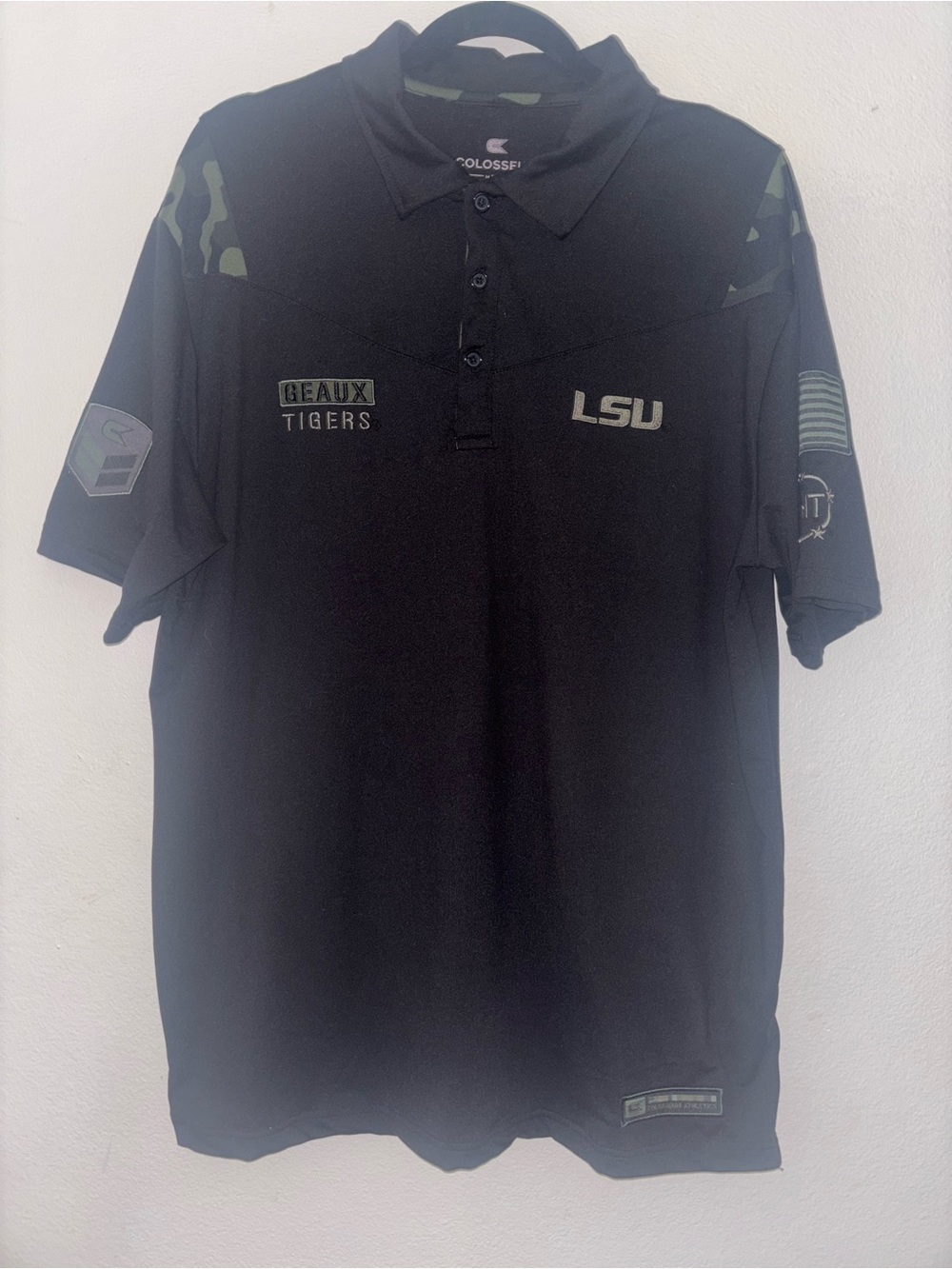 Colosseum LSU Black Polo with Subtle Camouflage Accents